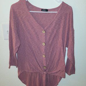 Cure size large 3/4 sleeve comfortable v-neck top dusty rose pink